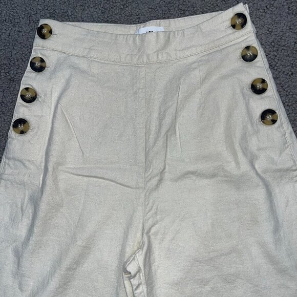 LPA Linen Blend Jacopo Side Button Closure Sailor Wide Leg Pants - Ivory - XS - Picture 2 of 11